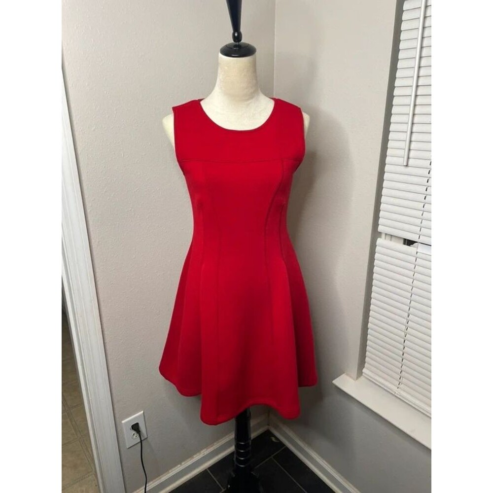 Maeve Anthropologie Red Fit & Flare Ponte Mini Dress Sleeveless A-Line Medium